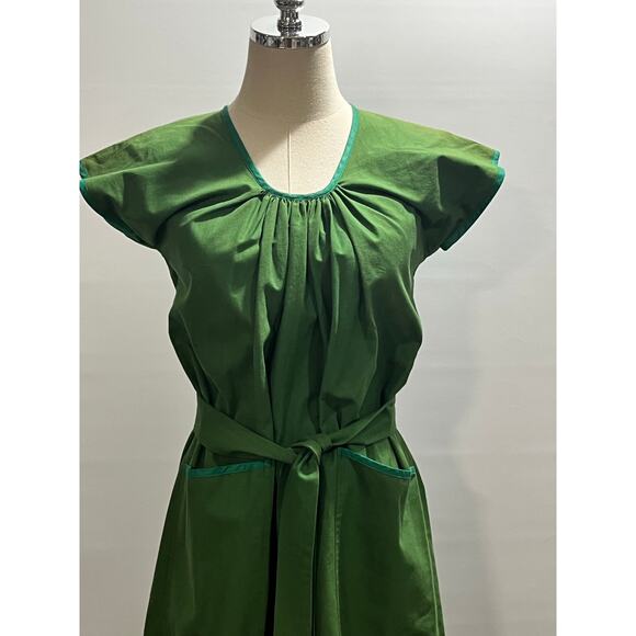 Saint Laurent Rive Gauche Vintage 1970 Green Belted Cap Sleeve Mididress sz 34/2 - Picture 11 of 16